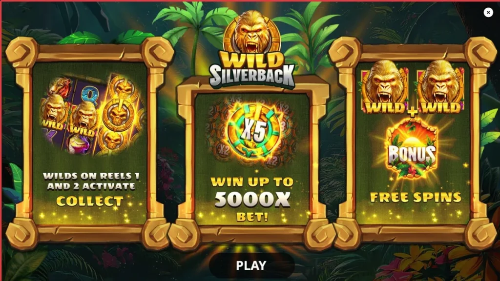Pemandangan hutan lebat dengan simbol gorila dalam slot Wild Silverback