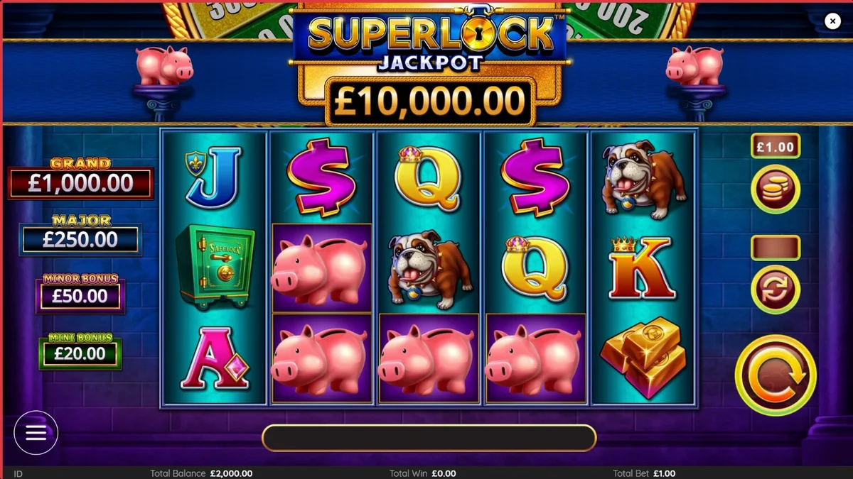 Tampilan visual mewah slot Piggy Bankin’ Super Lock dengan tema emas dan brankas.